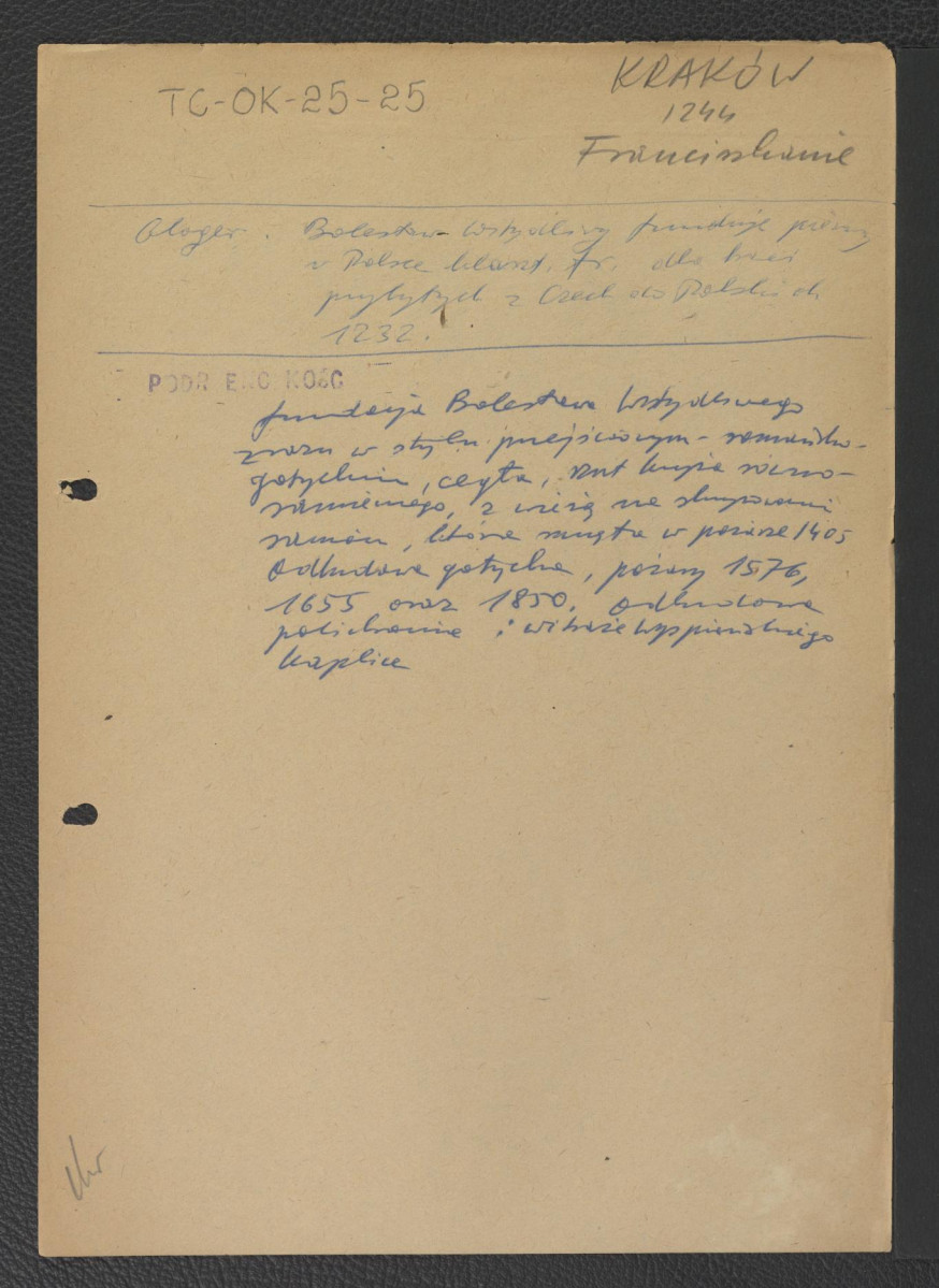 odsyłacz do Gloger Zygmunt, Encyklopedia Staropolska, Warszawa 1902 wzmiankujący ufundowanie miejscowego klasztoru – pierwszego zgromadzenia franciszkanów sprowadzonych z Czech – w 1232 r.; Podręczna Encyklopedia Kościelna, red. ks. Zygmunt Chełmicki, t. I-XLIV, Warszawa, 1904-1916; zawiera ponadto informacje charakteryzujące architekturę tegoż obiektu , skan 1