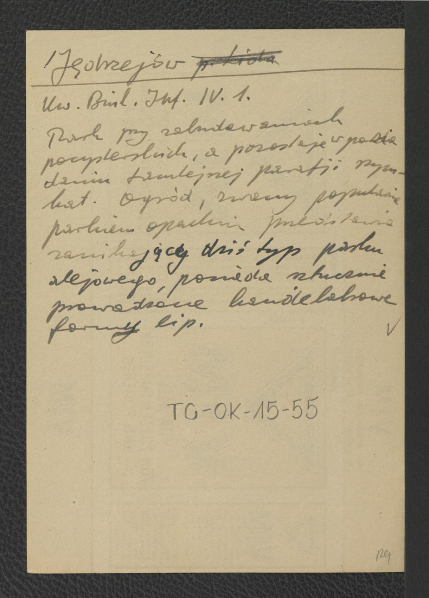 wypis z Kwestionariusza Biuletynu Inf. (IV.1) wzmiankujący park przy pocysterskich zabudowaniach , skan 1