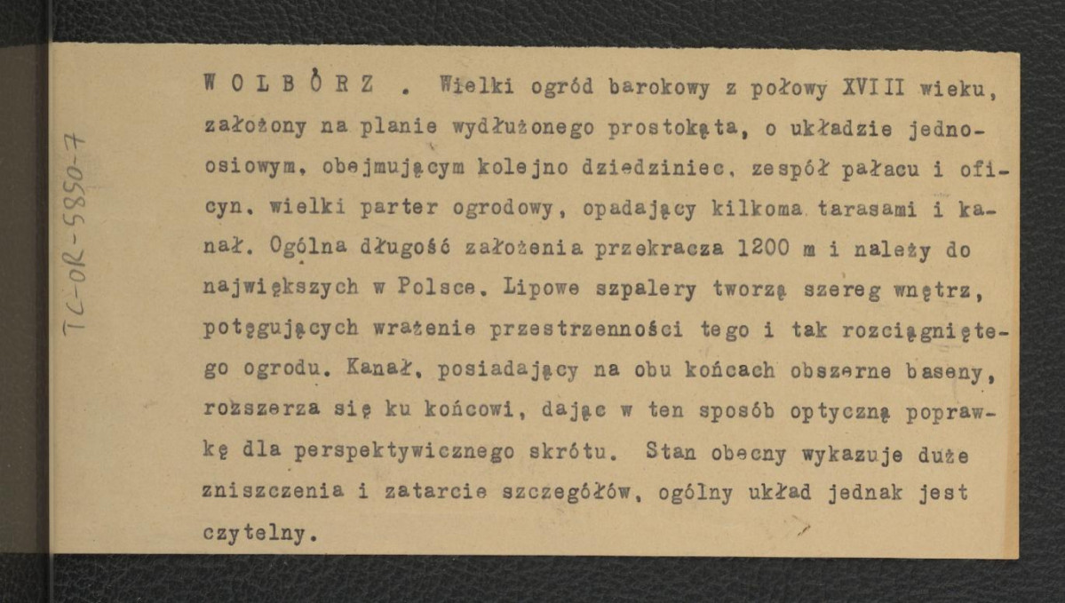 notatka charakteryzująca miejscowy ogród barokowy z poł. XVIII w. , skan 1