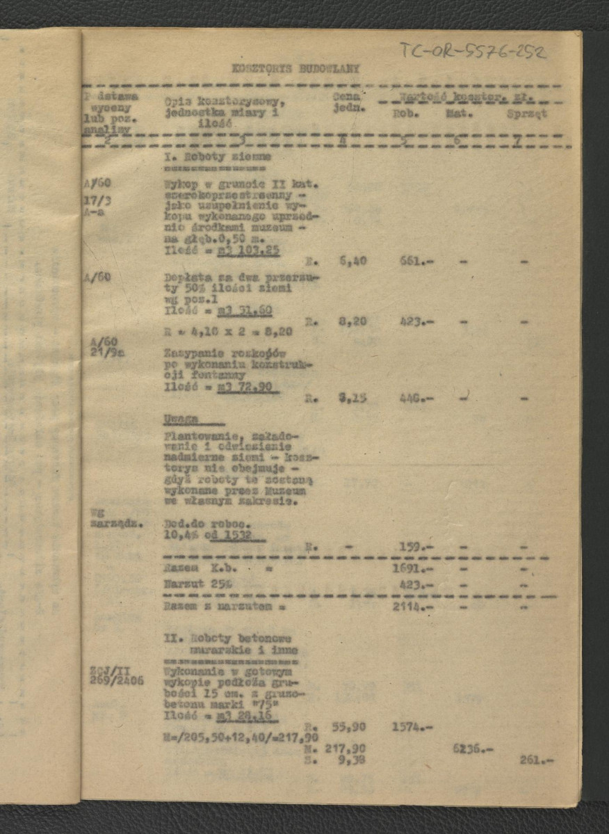 kosztorys budowalny 2-gie opracowanie alternatywne do projektu technicznego; opracowanie zamienne – bez robót instalacyjnych; trzynaście kart    , skan 6