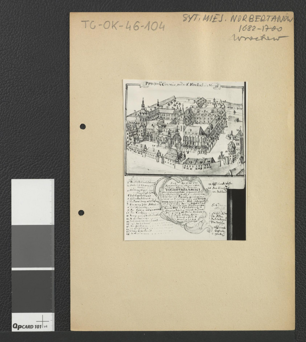 reprodukcja ryciny zamieszczonej w Wernher Friedrich Bernhard , Topografia Śląska, 1744-1768 przedstawiająca widok z tzw. lotu ptaka na miejscowy klasztor , skan 2