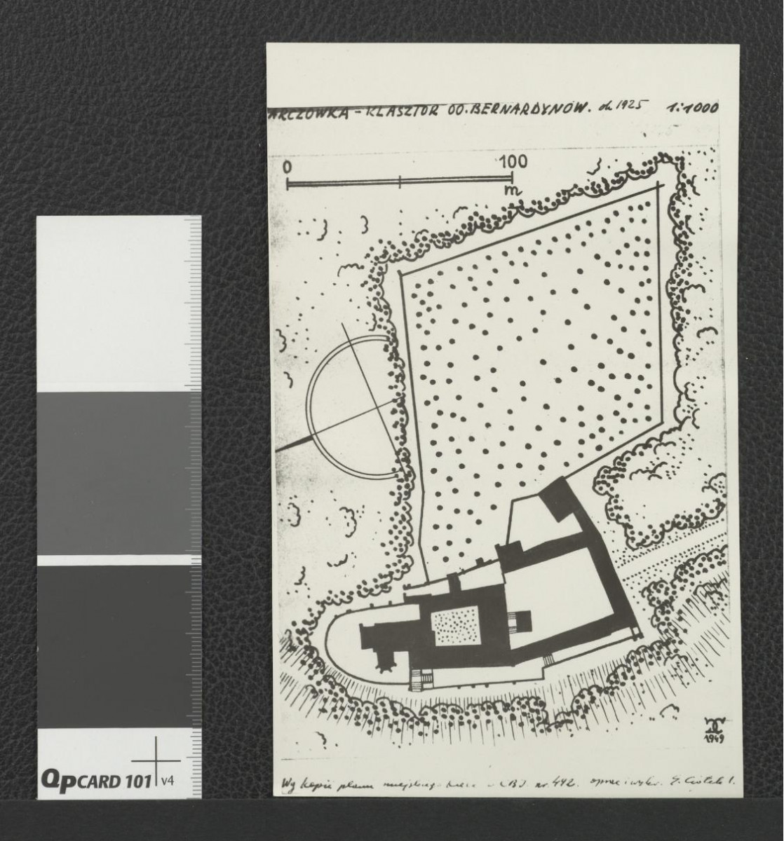 fragment planu miejscowego klasztoru (1 : 1000); kopia planu z 1925 roku wykonana w 1949 roku przez Gerada Ciołka na podstawie zasobu Centralnego Biura Inwentaryzacji  , skan 1