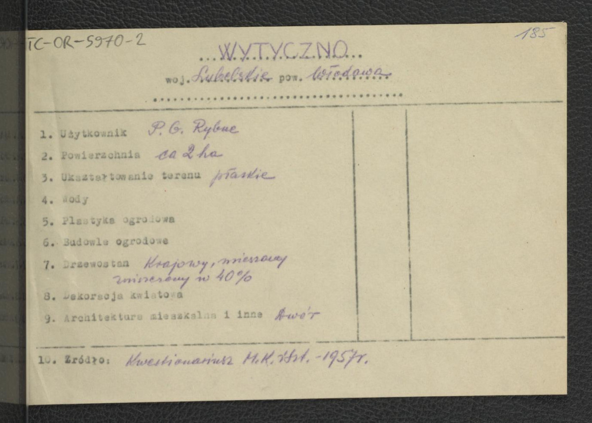 wypis z Kwestionariusz Ministerstwa Kultury i Sztuki z 1957 r. , skan 1