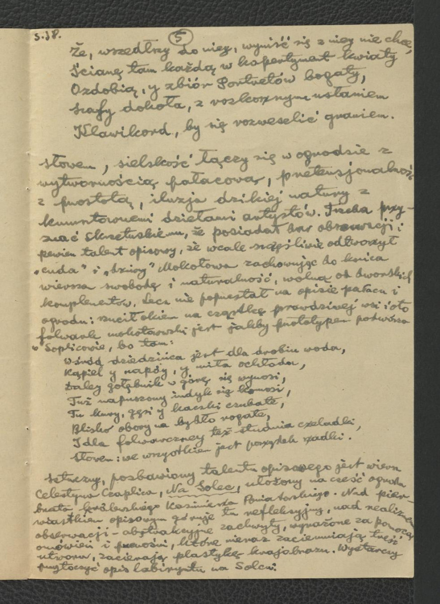 wypis z Irena Zofia Turowska-Barowa, …. w: „Zabawy Przyjemne i Pożyteczne” t. I – IV, cz. 1, t. IX (1770-1777), s. 49, 51, 136-150; 170-172 dotyczący ogrodów w okolicach Warszawy; sześć kart  , skan 5