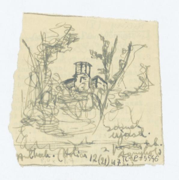 Ujazdów-widok od skarpy. Przerys z fotografii Bułhaka, Stolica 1947, skan 1