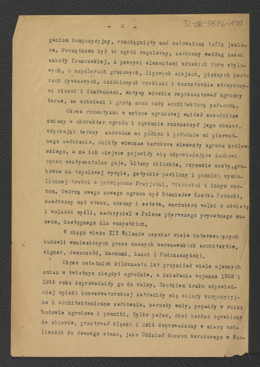 fragment tekstu Gerarda Ciołka, Odbudowa ogrodu w Wilanowie, skan 2