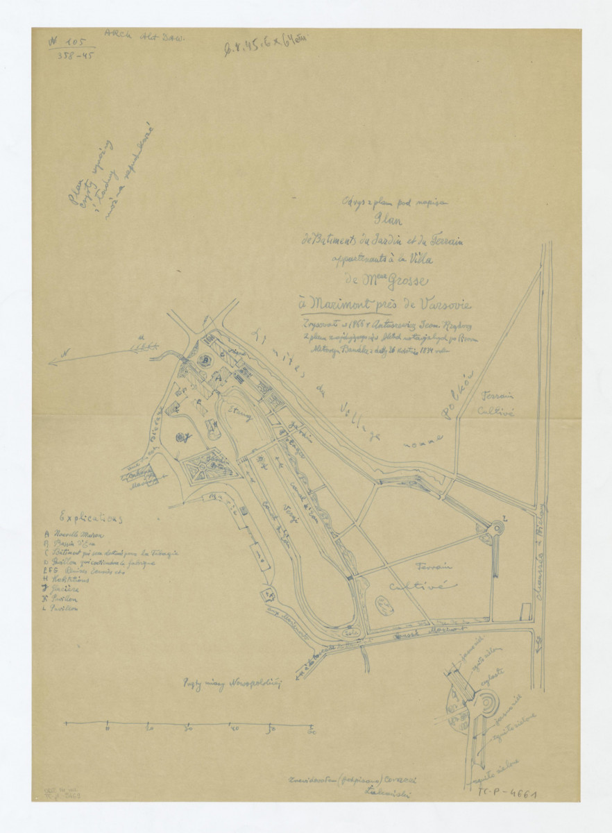 odrys planu terenów ogrodowych z 1866 roku zrysowanych z planu akt notarialnych z 1834 roku, skan 1