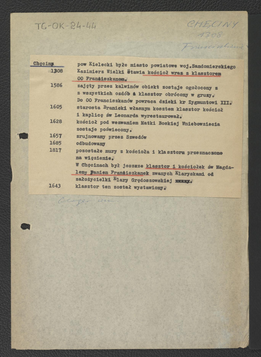 wypis zawierający zwięzłą chronologię miejscowego opactwa począwszy od 1308 r. kiedy to Kazimierz Wielki miał jakoby ufundować ów klasztor; odsyłacz do Gloger Zygmunt, Encyklopedia Staropolska, Warszawa 1902 , skan 1