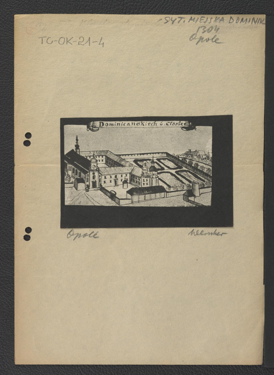 wycinek zawierający reprodukcję ryciny zamieszczonej w Wernher Friedrich Bernhard, Topografia Śląska, 1744-1768, a przedstawiający widok z tzw. lotu ptaka na miejscowy klasztor                                  , skan 1