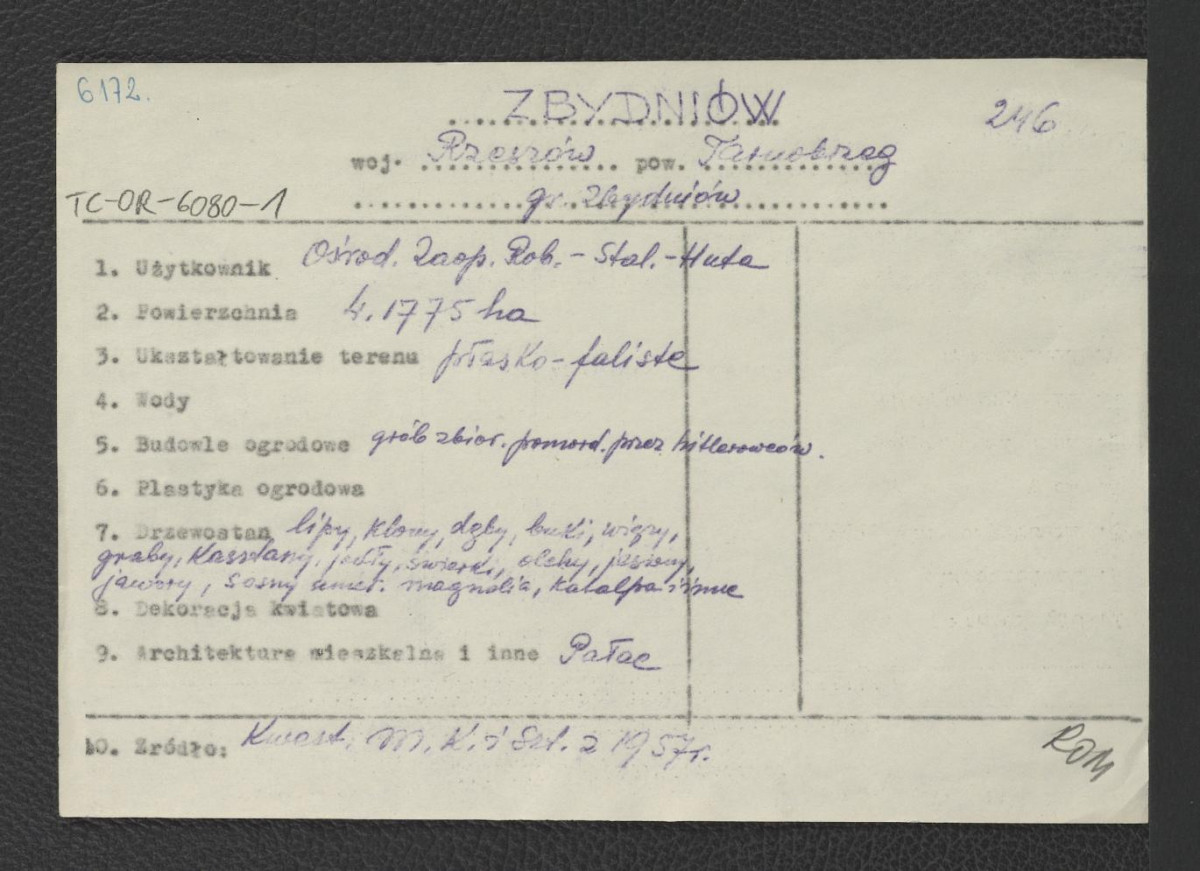 wypis z Kwestionariusz Ministerstwa Kultury i Sztuki z 1957 r.; brak obwoluty  , skan 1