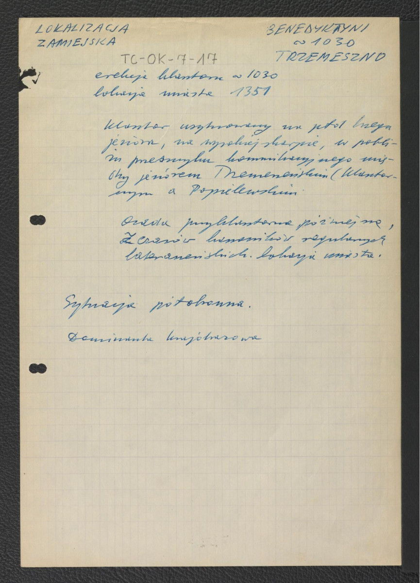 notatka dotycząca usytuowania miejscowego klasztoru erygowanego około 1030 roku oraz pobliskiej osady , skan 1
