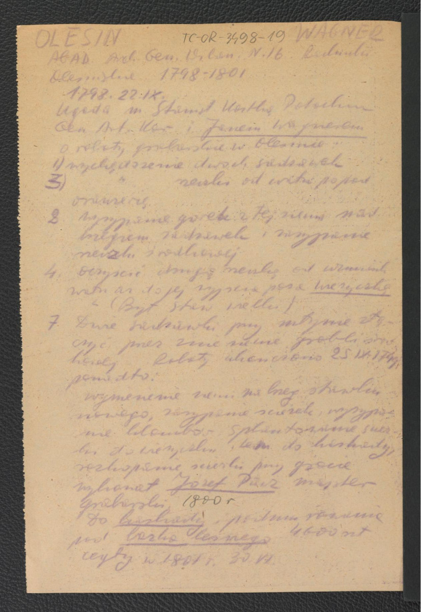 wypis z AGAD Archiwum Generalne Wilanowskie nr 16; Rachunki Olesińskie z 1798-1801 na podst. E. Łopacińskiego (59/55); dwie karty, skan 2