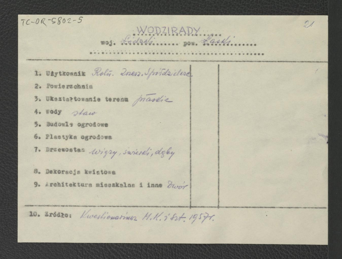 wypis z Kwestionariusz Ministerstwa Kultury i Sztuki z 1957 r.                    , skan 1