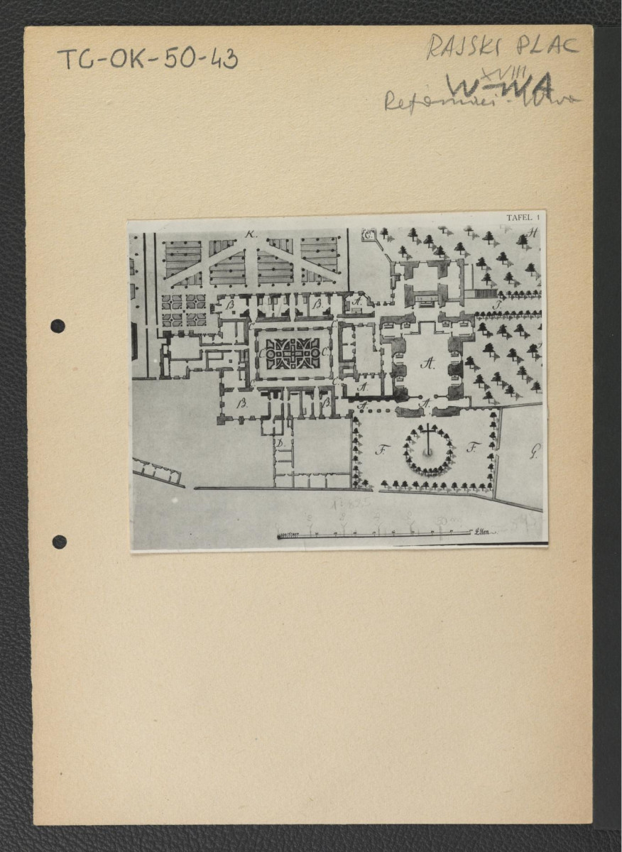 fotografie przedstawiające niemieckojęzyczny plan sytuacyjny miejscowego zespołu klasztornego sporządzony po 1732 r.            , skan 2
