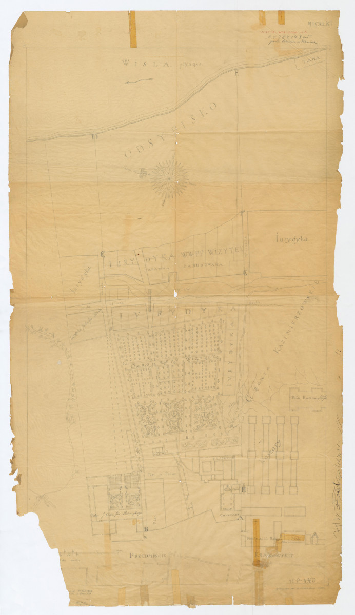 odrys planu sytuacyjnego ogrodu wśród jurydyk, skan 1