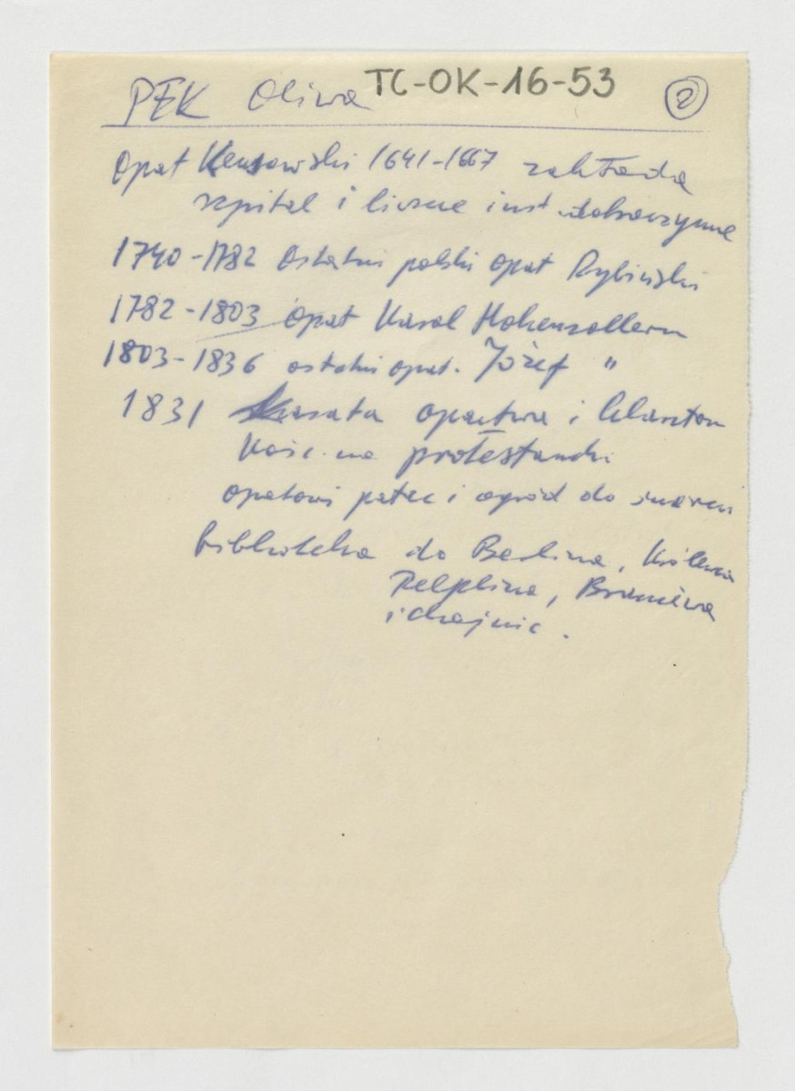 wypis z Podręczna Encyklopedia Kościelna, red. ks. Zygmunt Chełmicki, t. I-XLIV, Warszawa, 1904-1916 wzmiankująca genezę nazwy miejscowości, a także zawierająca ważniejsze epizody w dziejach miejscowego klasztoru począwszy od fundacji księcia Sambora z 1178 r., skan 2