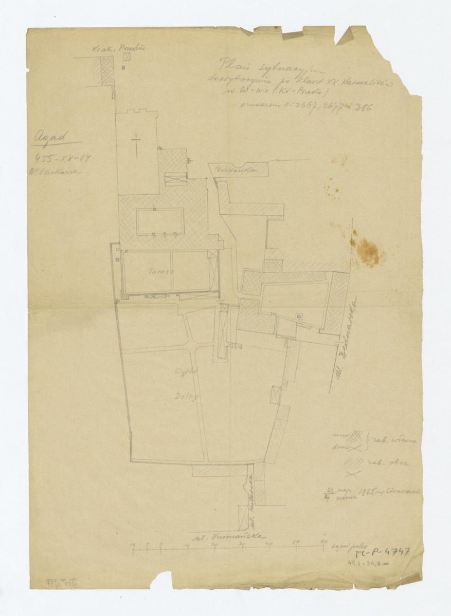 plan sytuacyjny terytorium po klasztorze xx Karmelitów w Warszawie (Krakowskie Przedmieście) Przerys z planu AGAD 455 - XX - 14, skan 1