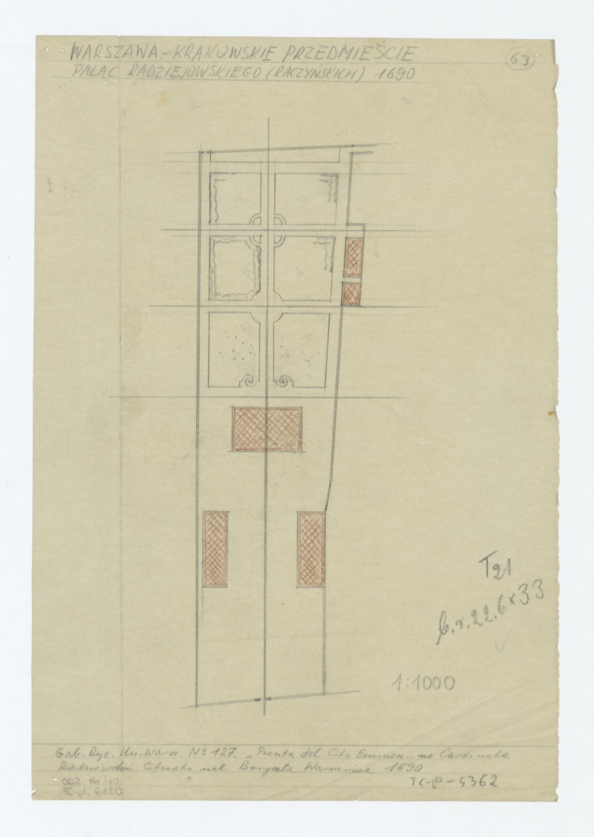 Pałac i Ogród Raczyńskich-plan sytuacyjny zespołu pałacowo - ogrodowego z 1690 roku, skan 1