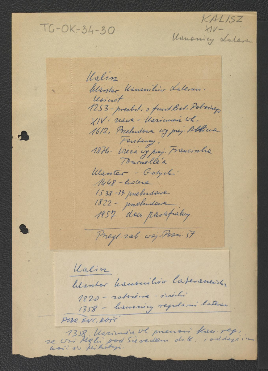 wypis z Przegląd Zabytków Województwa Poznańskiego, WKZ Poznań, Poznań 1957 zawierający chronologię miejscowego klasztoru począwszy od fundacji kościoła przez Bolesława Pobożnego z 1253 r. , skan 1
