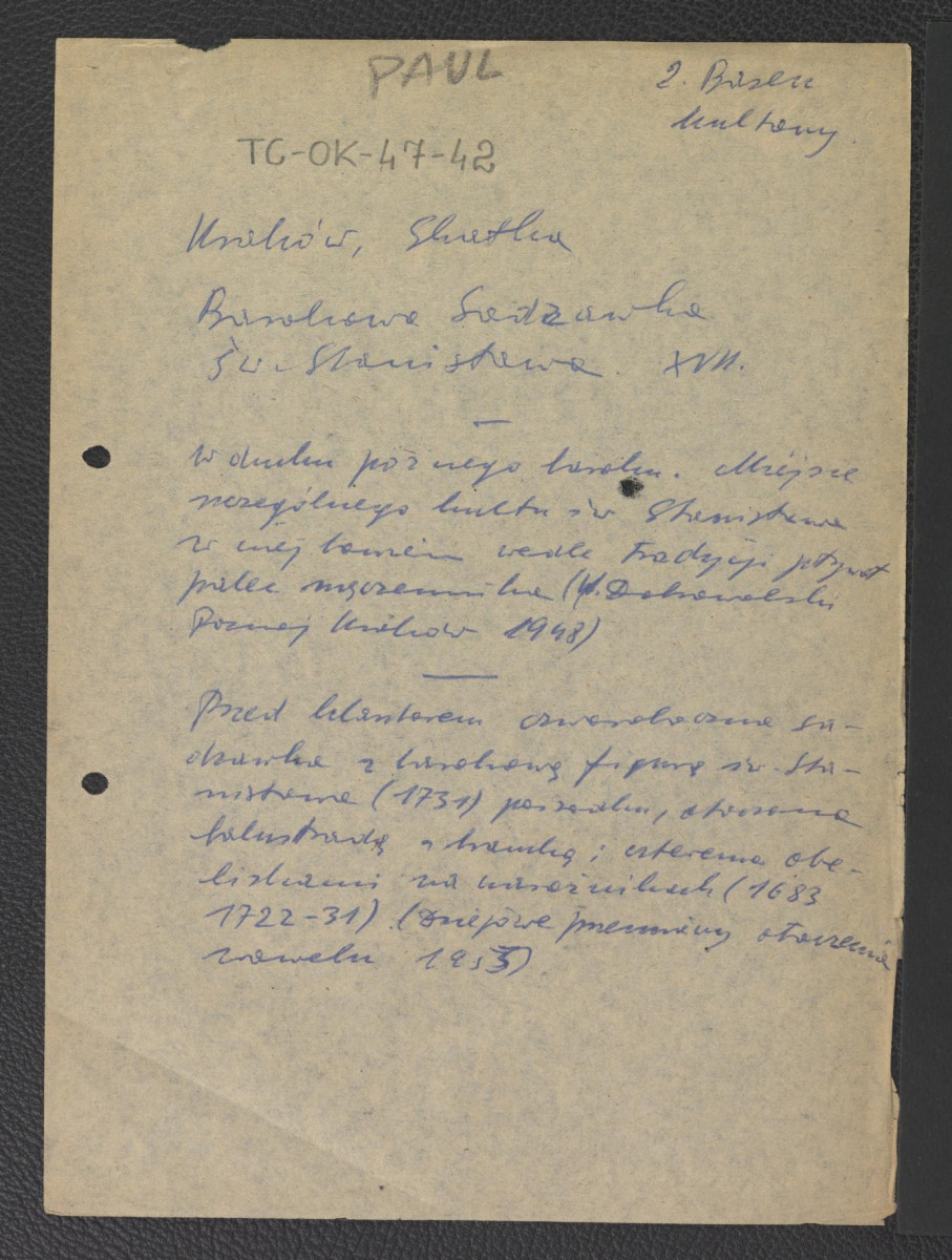 notatka kompilowana na podstawie Dobrowolski W. J., Poznaj Kraków, Kraków 1948 oraz Dziejowe przemiany otoczenia Wawelu, red. S. Banach, Kraków 1953 dotycząca barokowej sadzawki św. Stanisława z XVII w. , skan 1