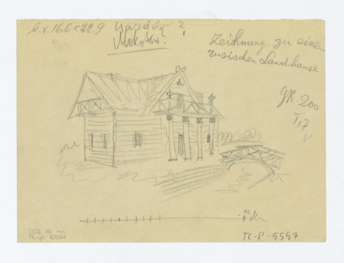 Ujazdów-odrys rysunku Zeichnung zu einen russischen Landhause - widok z przodu, skan 1