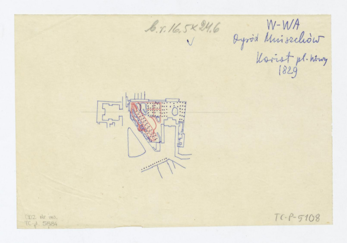 Śródmieście - odrys planu ogrodu według planu Warszawy Koriot'a z 1829 roku, skan 1