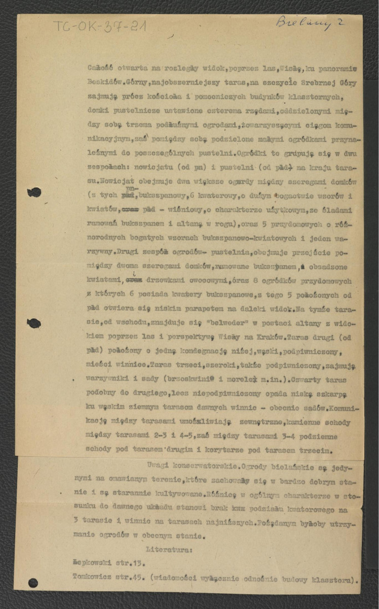 notatka kompilowana na podstawie Tomkiewicz, s. 7-8, Łepkowski dotyczący miejscowego ogrodu klasztornego, skan 2