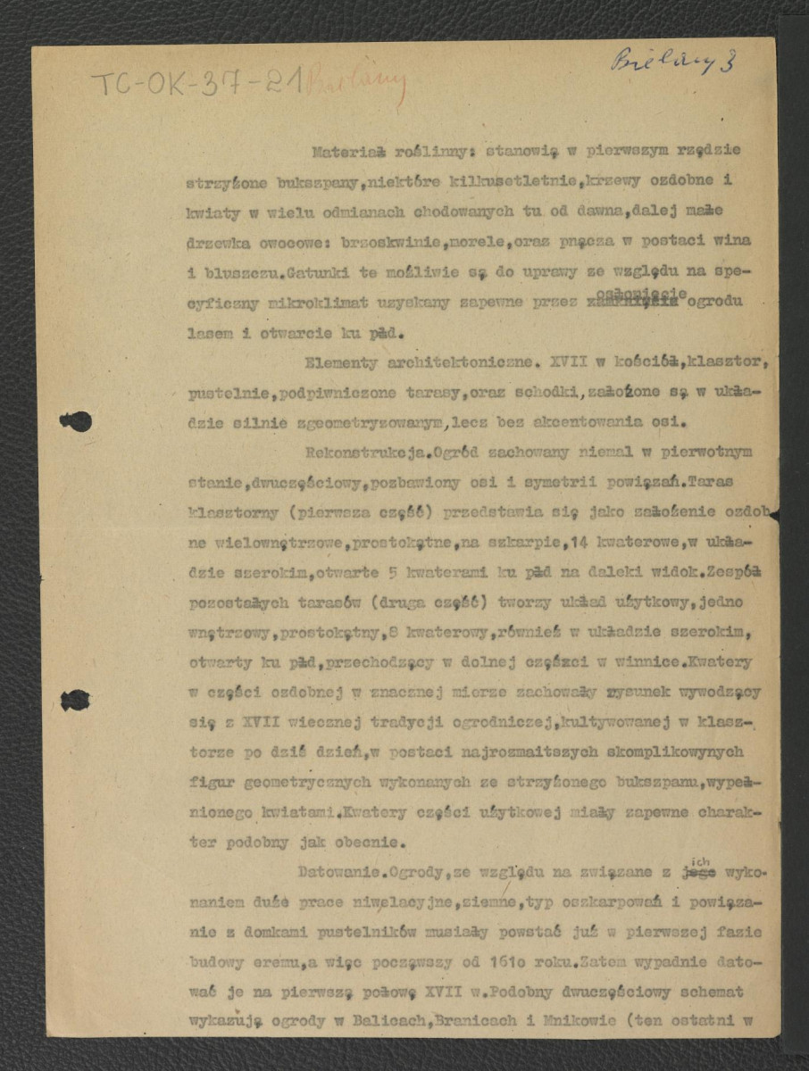 notatka kompilowana na podstawie Tomkiewicz, s. 7-8, Łepkowski dotyczący miejscowego ogrodu klasztornego, skan 3