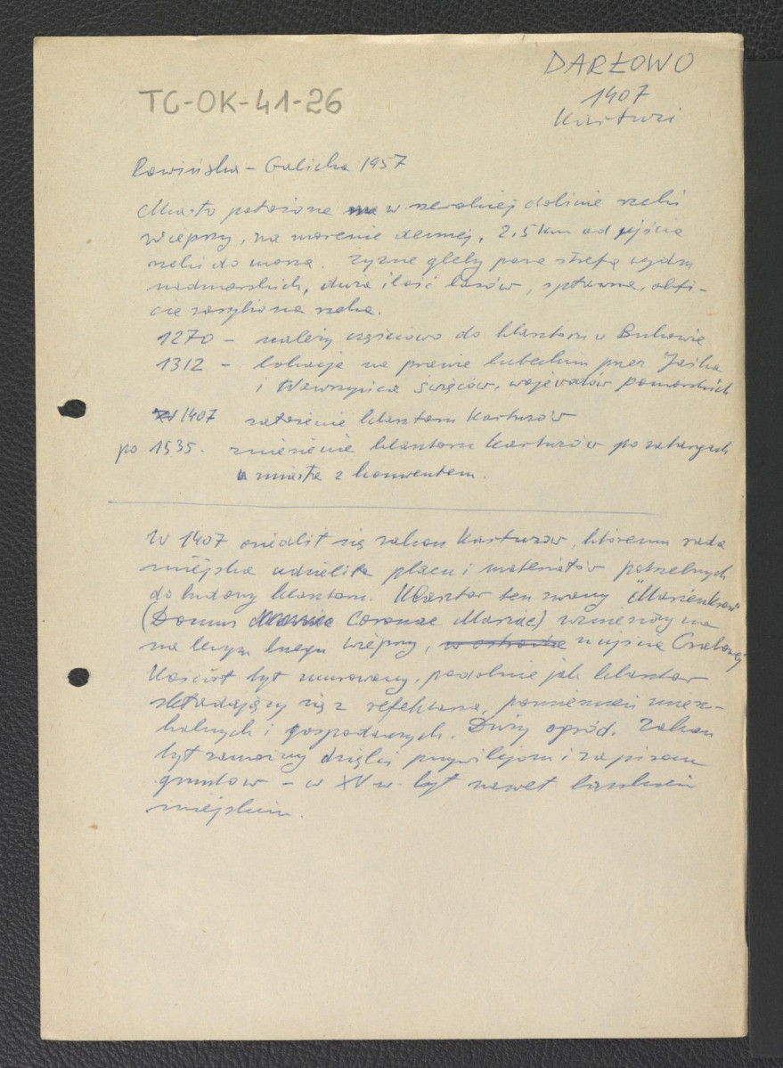 wypis z Rowińska-Galicka, 1957 dotycząca usytuowania klasztoru oraz niektórych ważniejszych wydarzeń w jego dziejach , skan 1