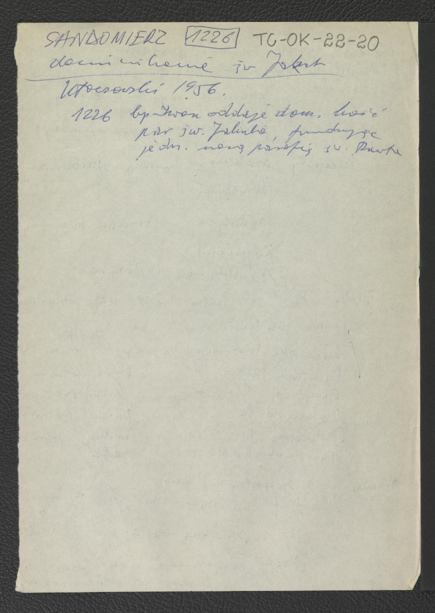 odsyłacz do Kłoczowski, 1956 wzmiankujący przekonanie przez biskupa Iwona kościoła św. Jakuba dominikanom oraz ufundowanie nowej parafii pod wyzwaniem św. Pawła ok. 1226 r. , skan 1