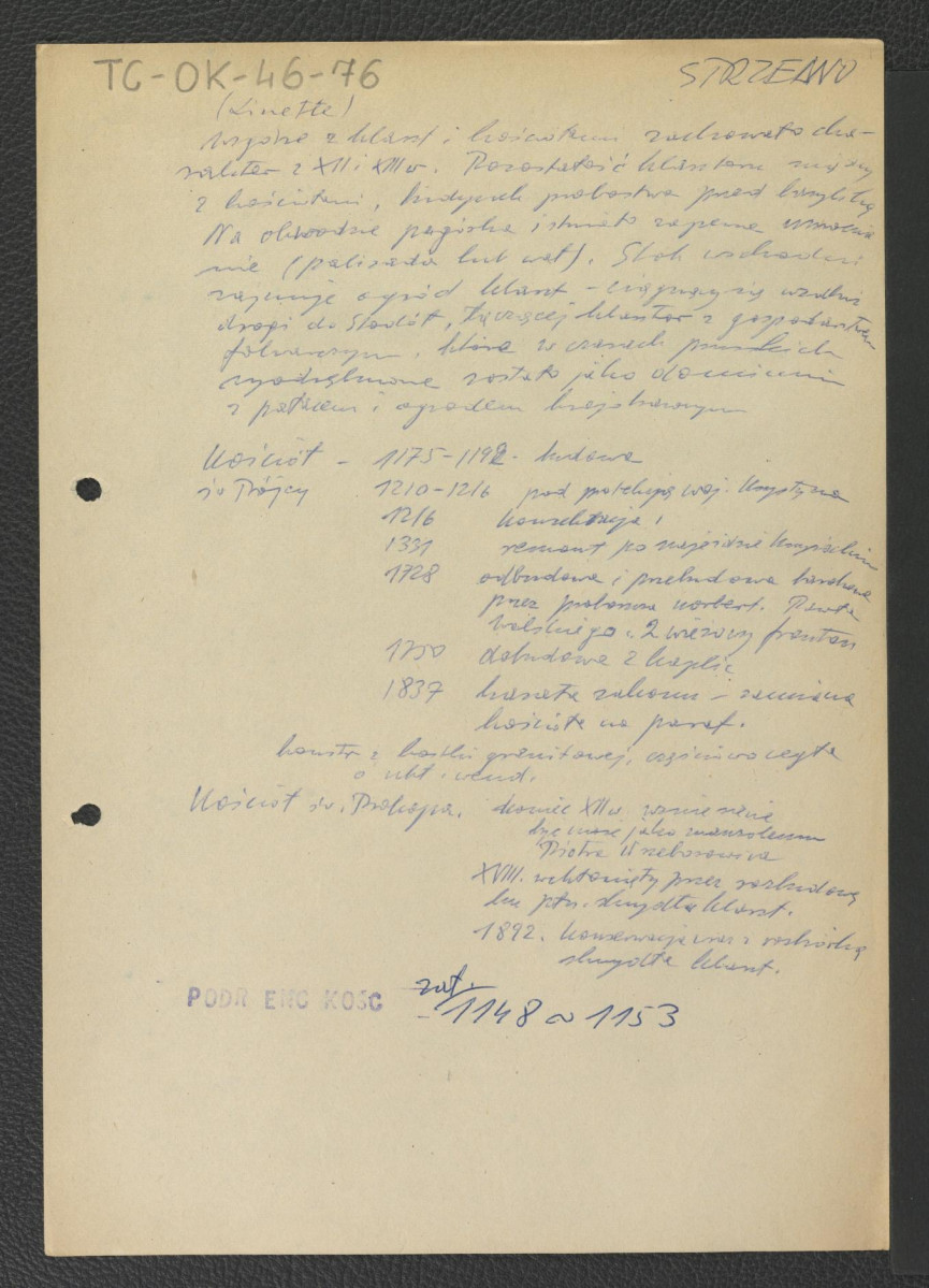 wypis z Linette, Strzelno, 1960 zawierający chronologię miejscowego klasztoru; odsyłacz do Podręczna Encyklopedia Kościelna, red. ks. Zygmunt Chełmicki, t. I-XLIV, Warszawa, 1904-1916, skan 3