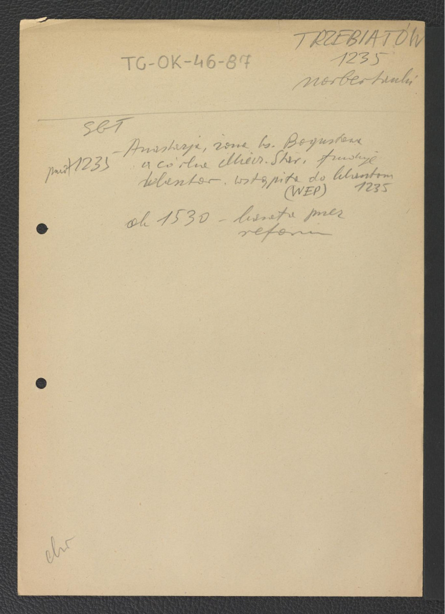 odsyłacz do Słownik Geografii Turystycznej Polski, t. I, Warszawa 1959 i Wielkiej Encyklopedii Powszechnej wzmiankujący fundację miejscowego klasztoru przez żonę księcia Bogusława (a zarazem córkę Mieszka Starego) Anastazję klasztoru w 1235 r. oraz kasatę ok. 1530 r. wskutek działań protestantów, skan 1