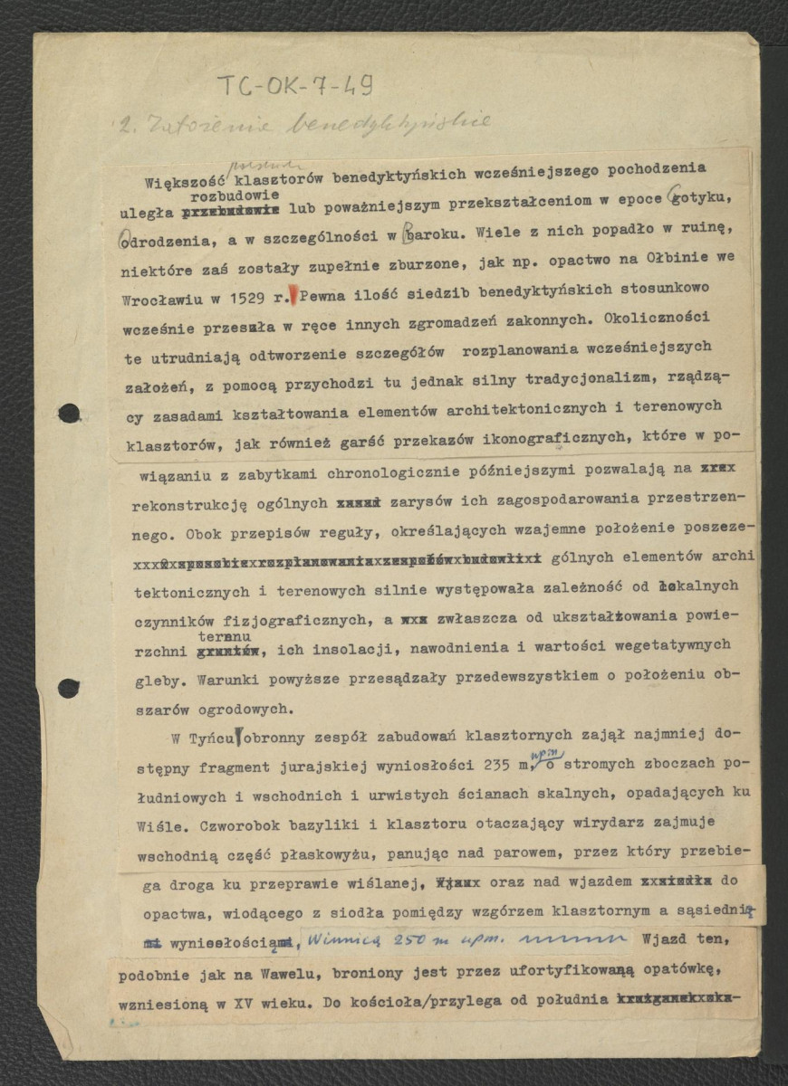 notatka dotycząca budowlanych założeń benedyktyńskich oraz stylów ogrodowych opactwa  w wymienionej miejscowości , skan 1