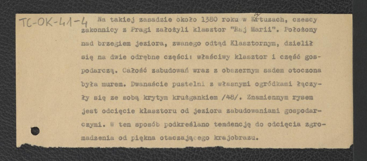 fragment notatki charakteryzującej zaistniały ok. 1380 r. klasztor , skan 1