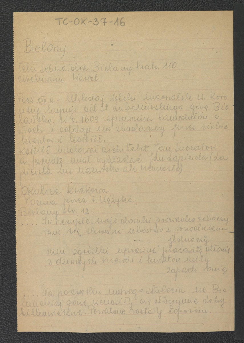 wypis z Teki Schneidra (110) dotyczący zaistnienia klasztoru; fragment z Okolice Krakowa. Poema przez F. Wężyka, Kraków 1820, s. 12 , skan 1