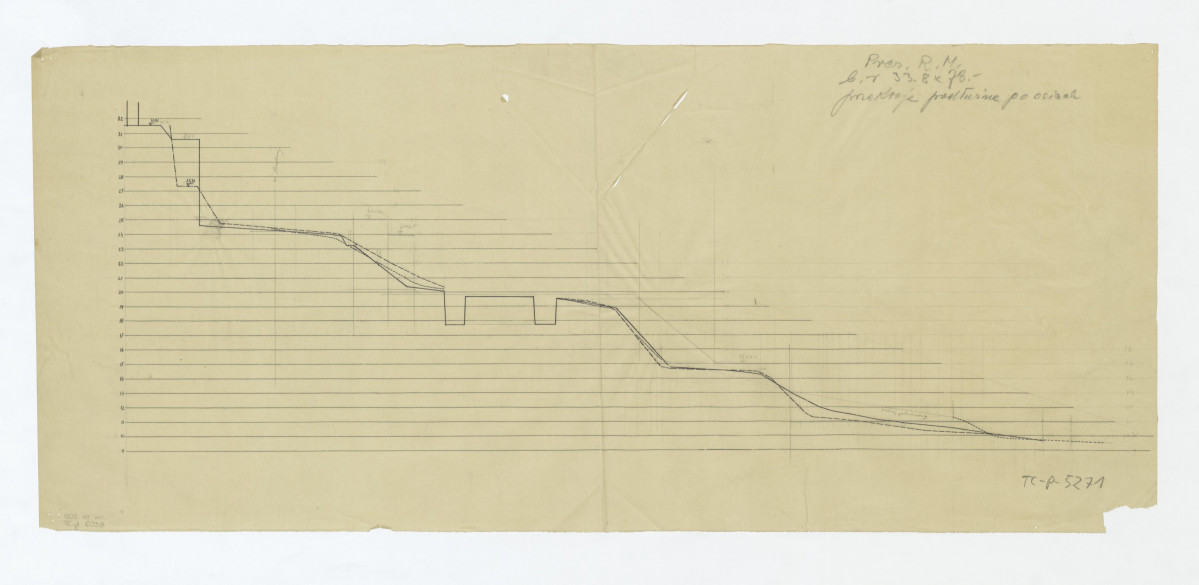 Pałac Namiestnikowski-przekroje podłużne po osi głównej i bocznych, rysunek roboczy, skan 1