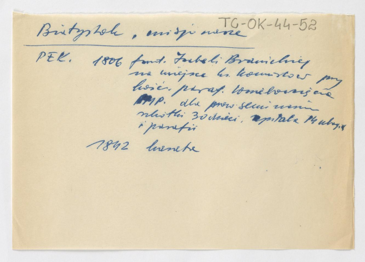 wypis z Podręczna Encyklopedia Kościelna, red. ks. Zygmunt Chełmicki, t. I-XLIV, Warszawa, 1904-1916 wzmiankujący ufundowanie klasztoru w roku 1806 przez Izabelę Branicką oraz kasatę w 1842 r., skan 1