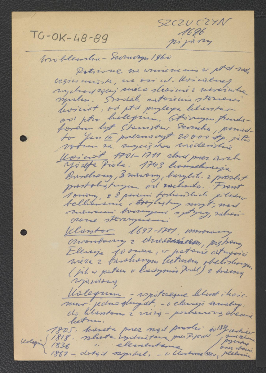 wypis z Wróblewski-Szczuczyn, 1960 zawierający charakterystykę usytuowania klasztoru oraz ważniejsze epizody w jego dziejach      , skan 1
