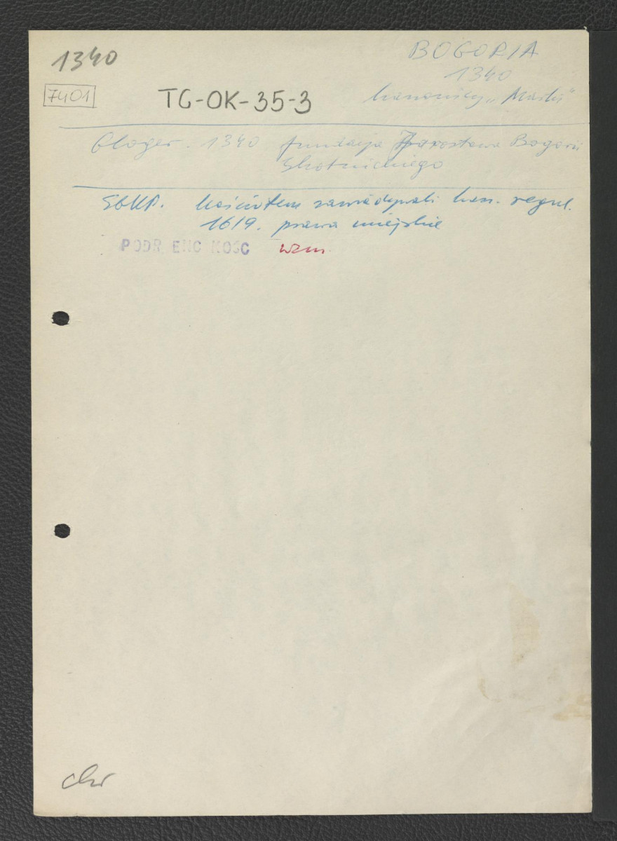 odsyłacze do Słownika Geograficznego Królestwa Polskiego, Podręczna Encyklopedia Kościelna, red. ks. Zygmunt Chełmicki, t. I-XLIV, Warszawa, 1904-1916 oraz Gloger Zygmunt, Encyklopedia Staropolska, Warszawa 1902 wzmiankujące ufundowanie miejscowego klasztoru w 1340 r. przez Jarosława Bogorii Skotnickiego oraz przybycie kanoników, skan 1