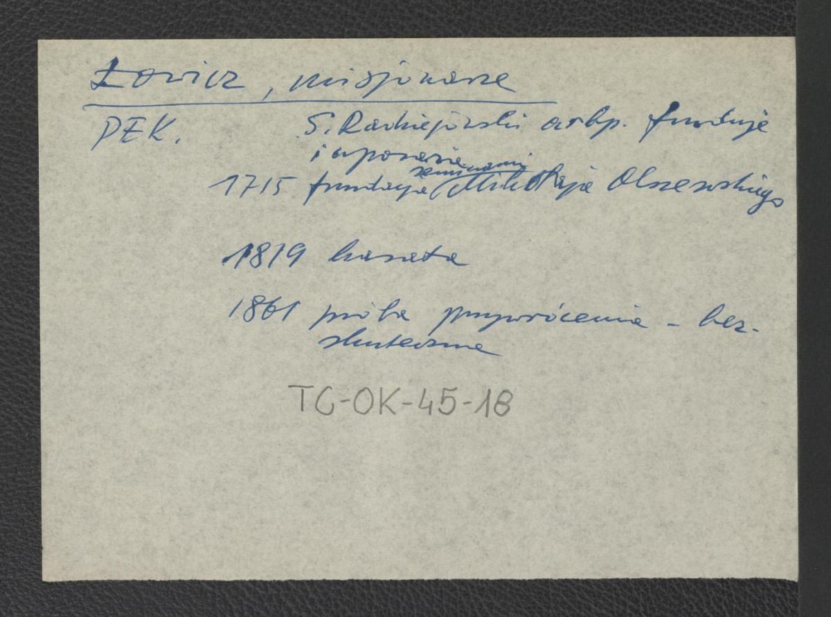 wypis z Podręczna Encyklopedia Kościelna, red. ks. Zygmunt Chełmicki, t. I-XLIV, Warszawa, 1904-1916 zawierający ważniejsze daty w dziejach miejscowego klasztoru począwszy od fundacji Mikołaja Olszewskiego w 1715 r., skan 1
