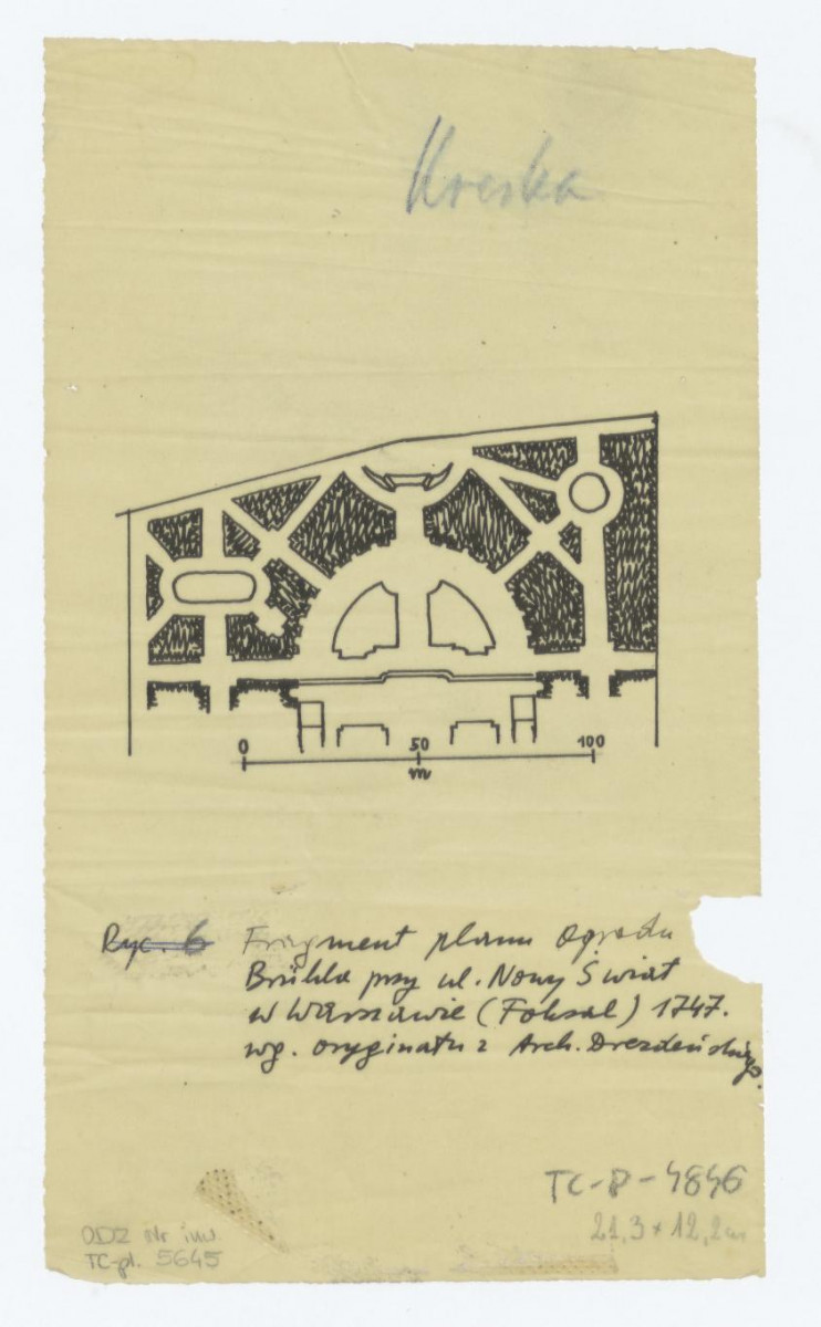 fragment planu ogrodu Brűhla przy ul. Nowy Świat w Warszawie (Foksal) 1747 według oryginału z Archiwum Drezdeńskiego, skan 1