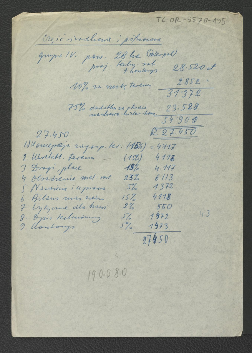 obliczenia finansowe związane z odbudową parku, skan 2