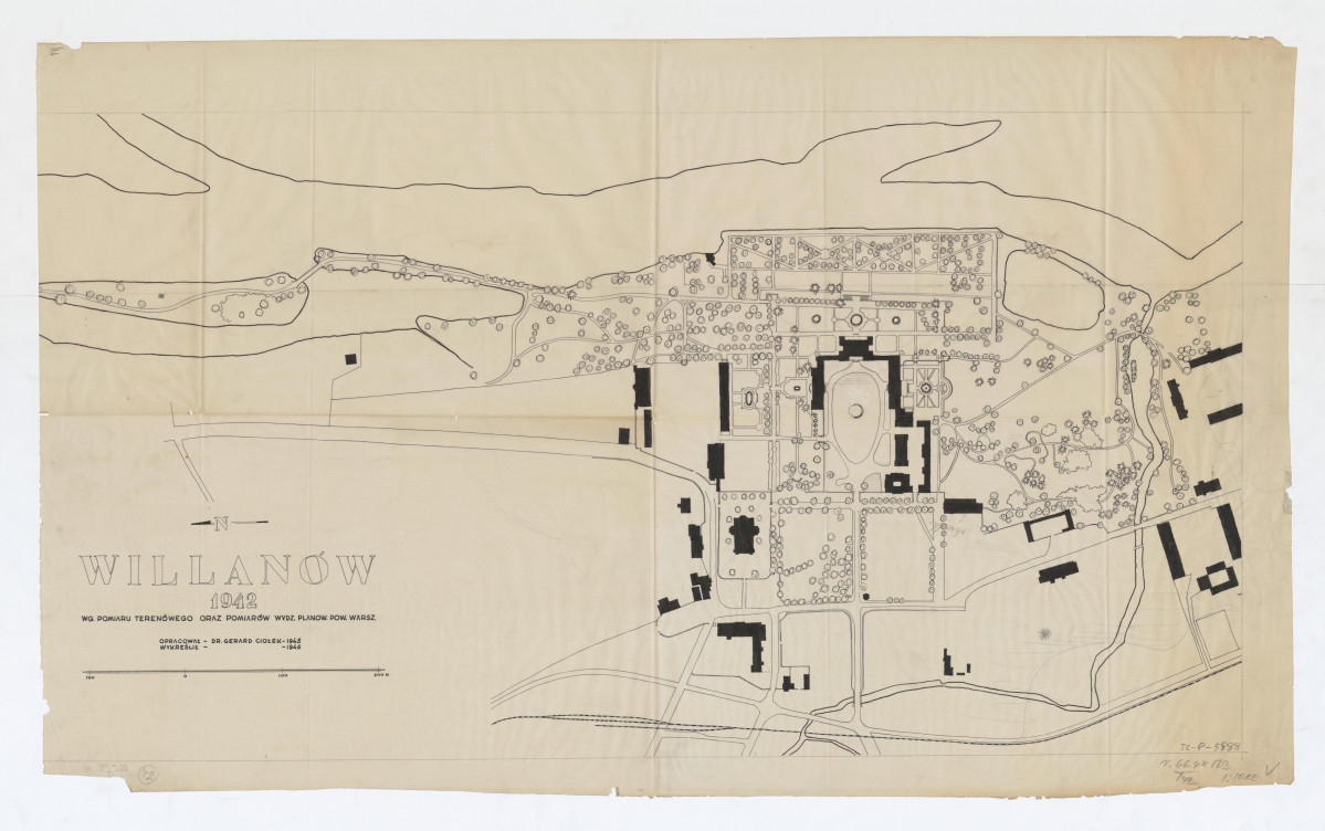 Wilanów-opracowany plan sytuacyjny parku i zabudowań z 1942 roku , skan 1