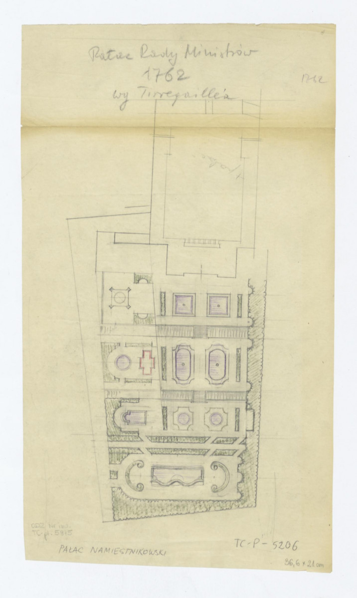 Pałac Namiestnikowski-plan ogrodu z 1762 roku według Tiregaille'a, skan 1