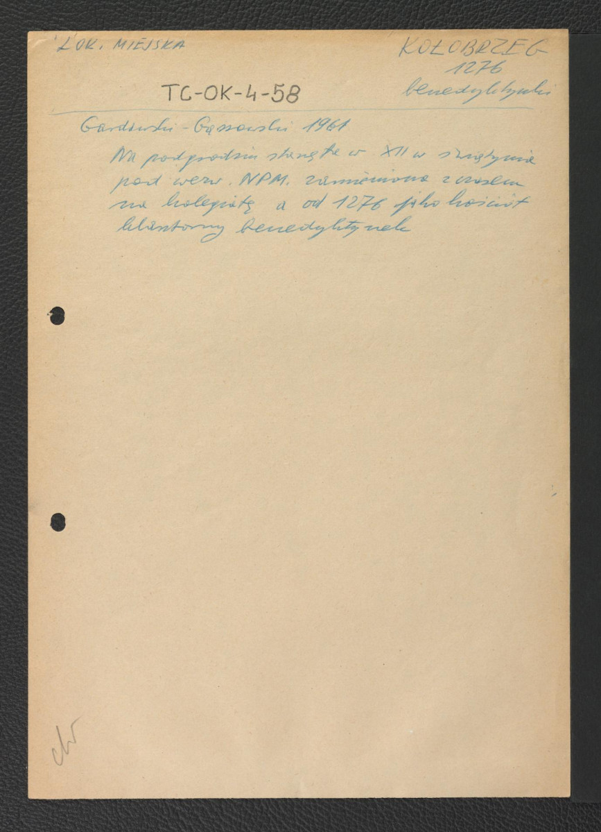 wypis z Gardawski – Gąssowski (1961) wzmiankujący XII-wieczny kościół Najświętrzej Marii Panny przemieniony z czasem na kolegiatę oraz klasztor benedyktynek , skan 1