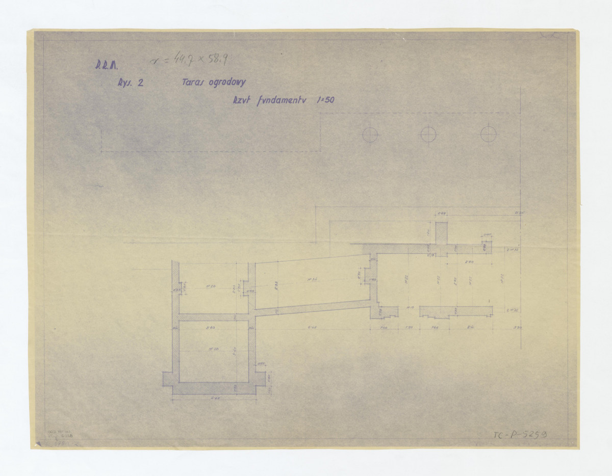 Pałac Namiestnikowski-rysunek inwentaryzacyjny tarasu ogrodowego Prezydium Rady Ministrów - rzut fundamentu, skan 1