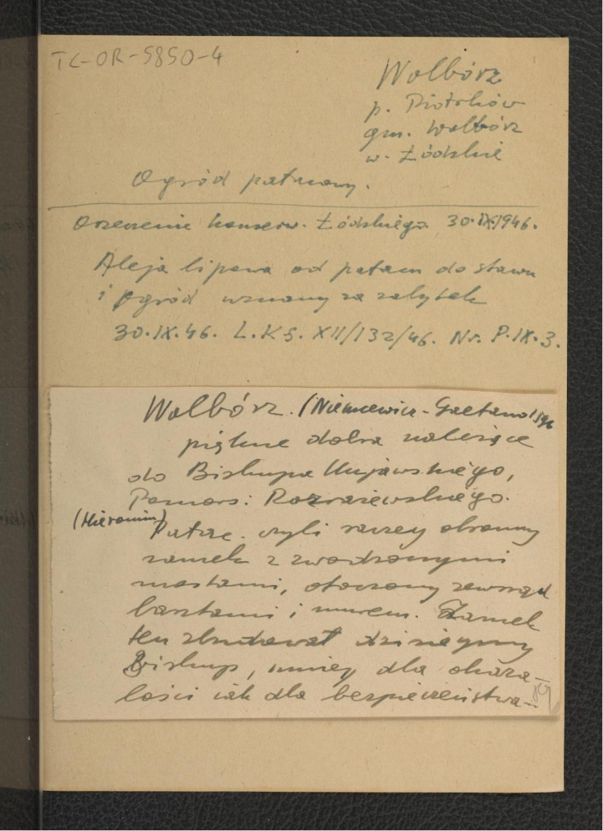 wypis z orzeczenia Wojewódzkiego Konserwatora Zabytków w Łodzi z 30 września 1946 r. wzmiankujący uznanie za zabytek miejscowej alei lipowej; Niemcewicz J.U., Dyariusz legacji Kardynała Gaetano w roku 1595 o Ujazdowie i Warszawie w: Zbiór pamiętników o dawnej Polszcze, Lips: Breitkopf i Haertel 1839, s. 116-117 dotyczący miejscowych dóbr należących do biskupa kujawskiego , skan 1
