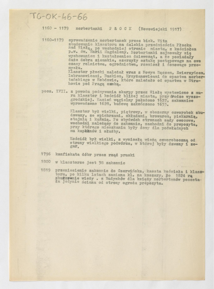 wypisy z Julian Antoni Nowowiejski, 1917 zawierający ważniejsze daty w dziejach miejscowego klasztoru, skan 2