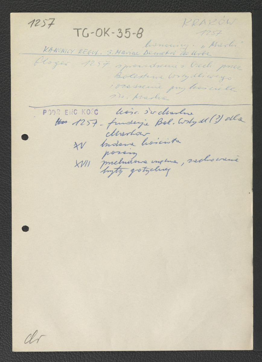 odsyłacz do Gloger Zygmunt, Encyklopedia Staropolska, Warszawa 1902 wzmiankujący sprowadzenie z Czech w roku 1257 r. przez Bolesława Wstydliwego i osadzenie przy kościele św. Marka; Podręczna Encyklopedia Kościelna, red. ks. Zygmunt Chełmicki, t. I-XLIV, Warszawa, 1904-1916 wzmiankująca fundację Bolesława Wstydliwego z 1257 r., budowę kościoła w XV w. oraz przebudowę wnętrza przy zachowaniu gotyckiej bryły w toku wieku XVII                                       , skan 1