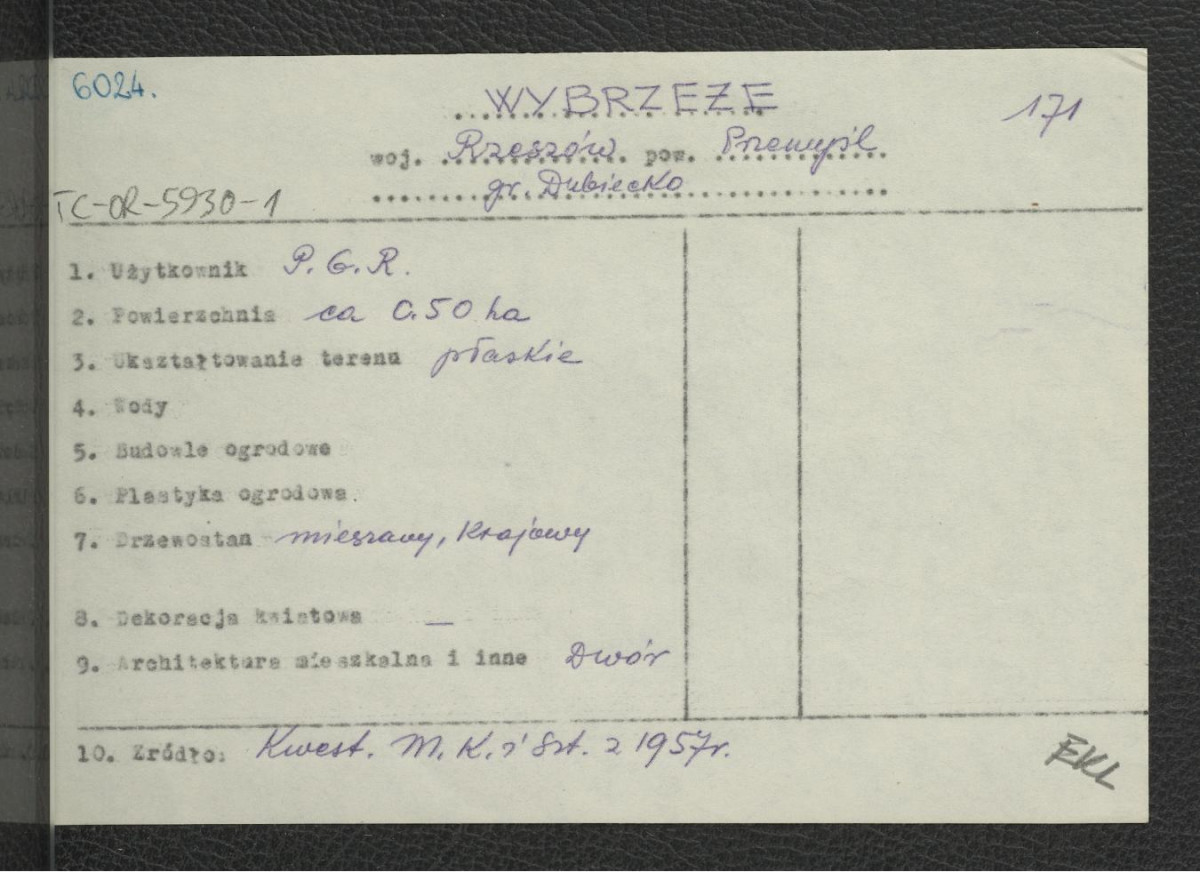 wypis z Kwestionariusz Ministerstwa Kultury i Sztuki z 1957 r.; brak obwoluty , skan 1